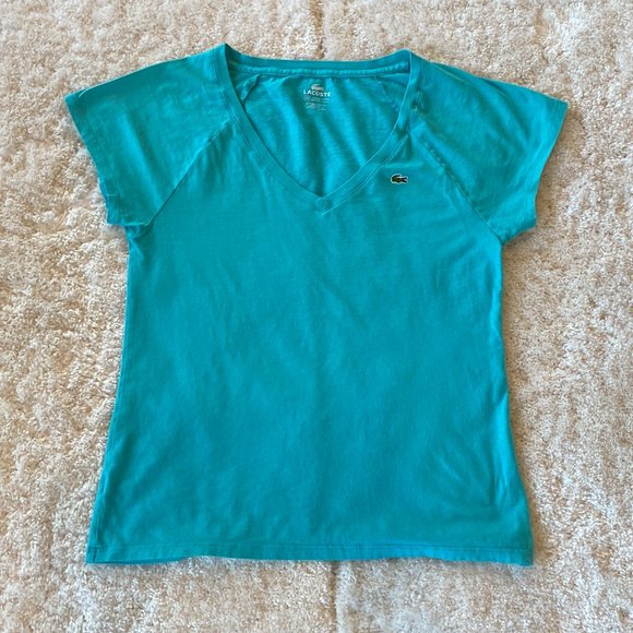 Lacoste Tops - Lacoste Teal V-Neck Cap Sleeve Tee Shirt Womens Size Small